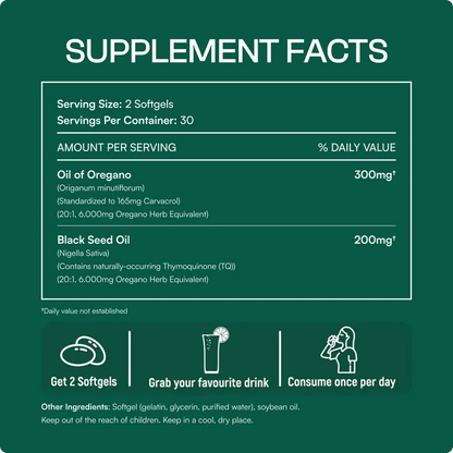 Resilia Oil Of Oregano Softgels with Black Seed Oil - 60 Softgels